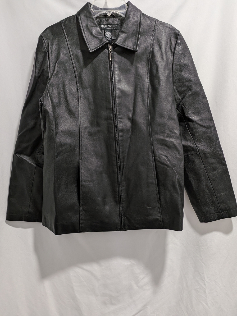 Dialogue Black Leather Zip Front Bomber Jacket